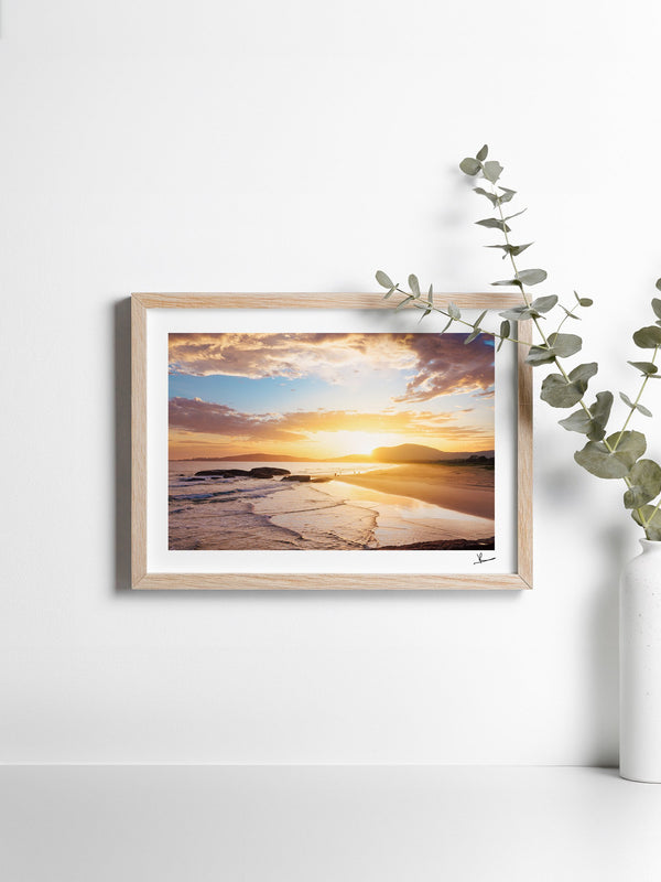 Trial Bay Front Beach Sunrise — framed wall art print styled in a room · Australia Unseen