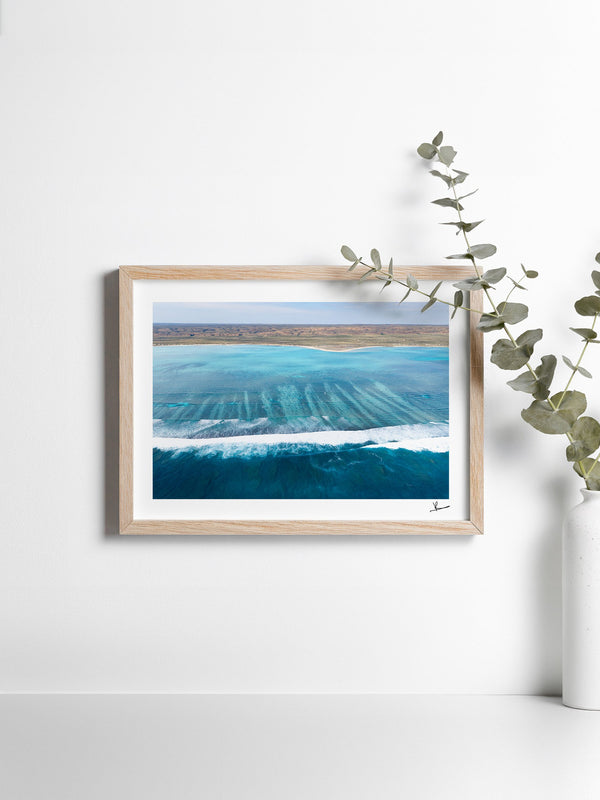 Ningaloo Reef — framed wall art print styled in a room · Australia Unseen