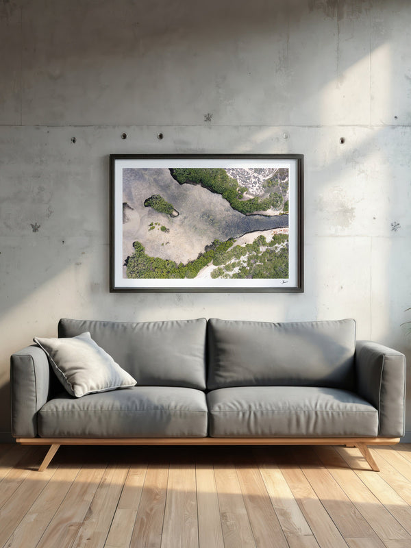 Mangrove Bay — framed wall art print styled in a room · Australia Unseen