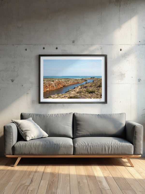 Yardie Creek — framed wall art print styled in a room · Australia Unseen