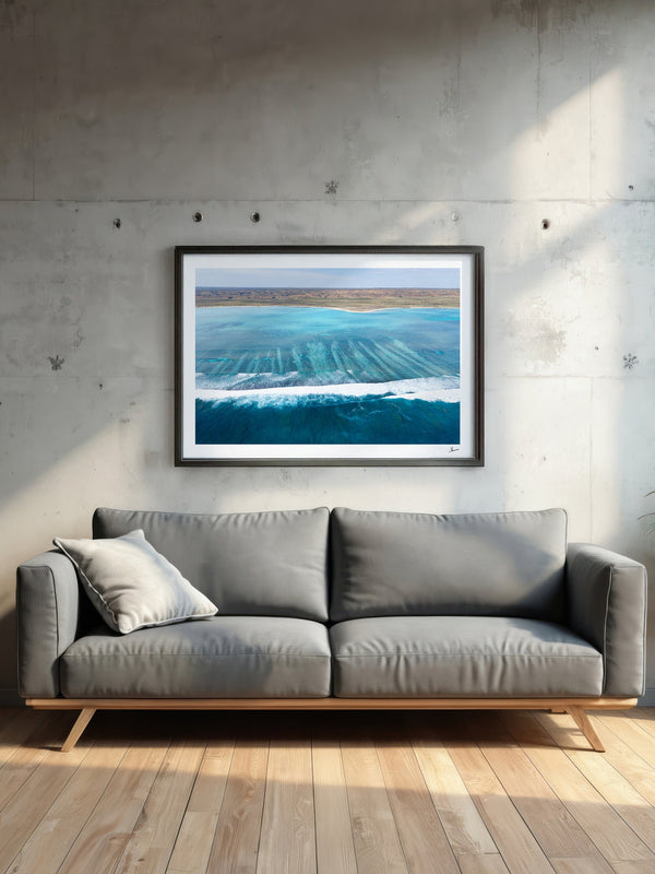 Ningaloo Reef — framed wall art print styled in a room · Australia Unseen