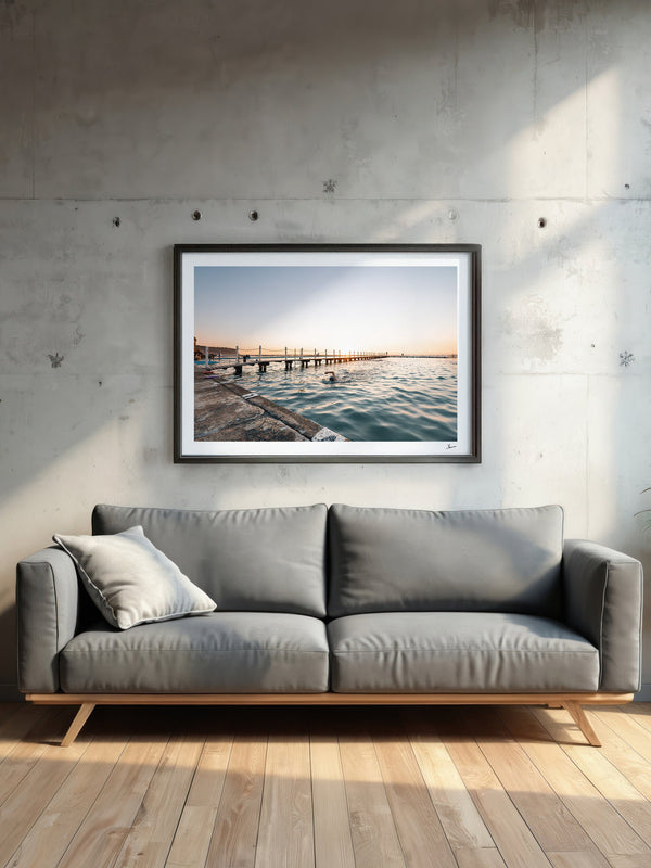 Narrabeen Rock Pool — framed wall art print styled in a room · Australia Unseen