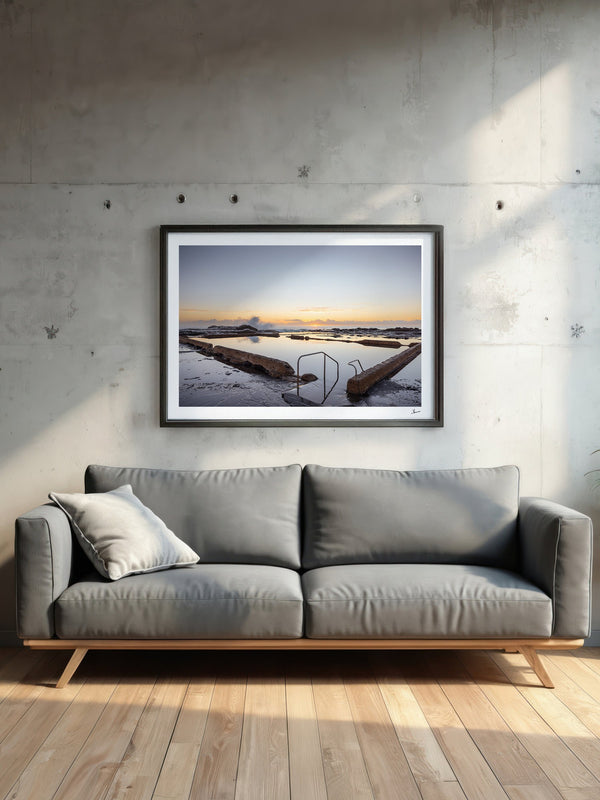 Werri Beach Pool — framed wall art print styled in a room · Australia Unseen