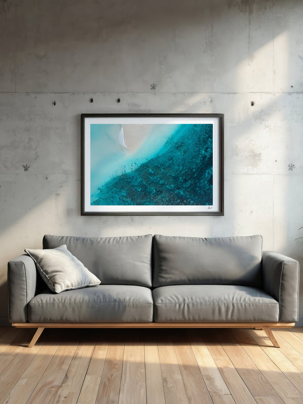 Reef Line — framed wall art print styled in a room · Australia Unseen
