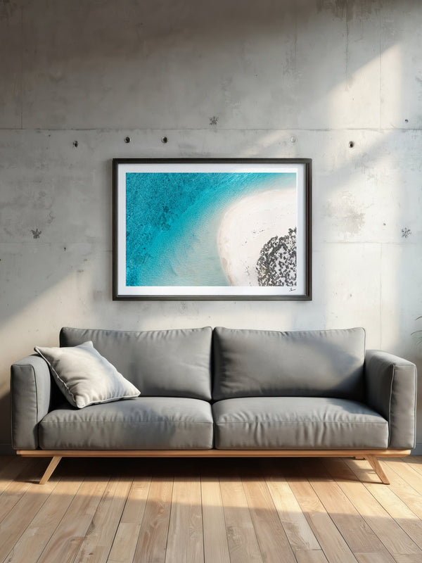 Sand Curve — framed wall art print styled in a room · Australia Unseen
