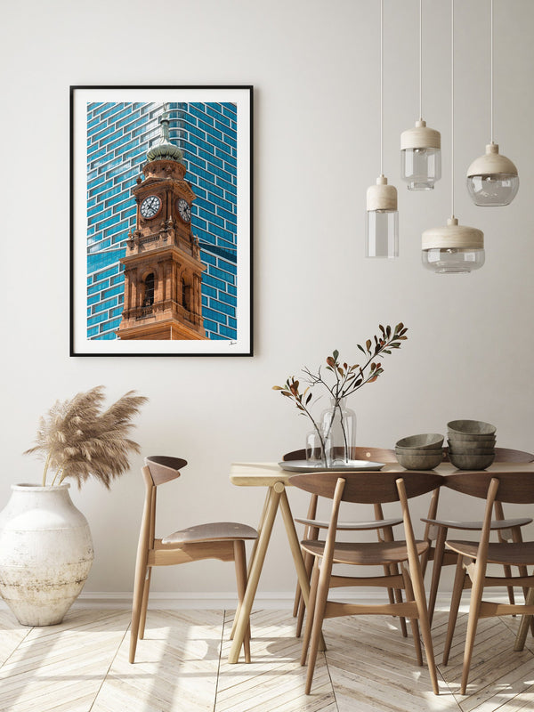 Clock Tower — framed wall art print styled in a room · Australia Unseen