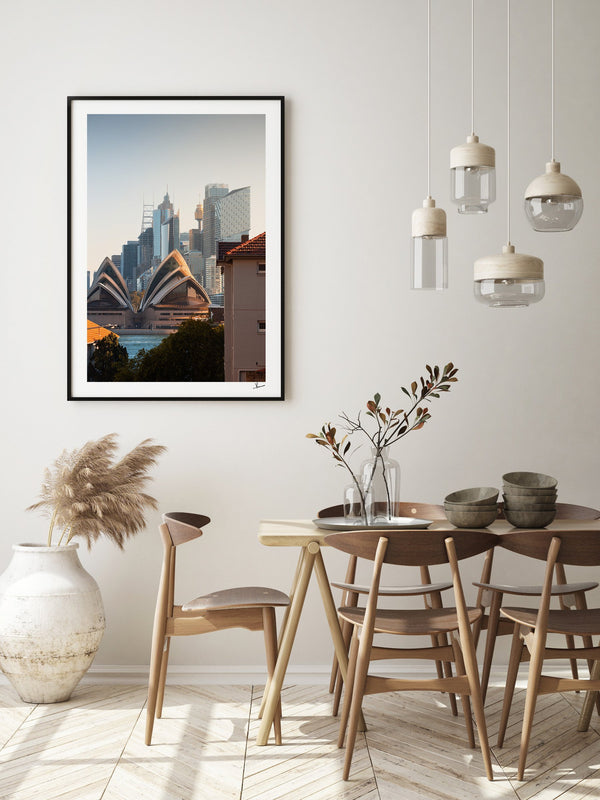 From across the harbour - Sydney — framed wall art print styled in a room · Australia Unseen
