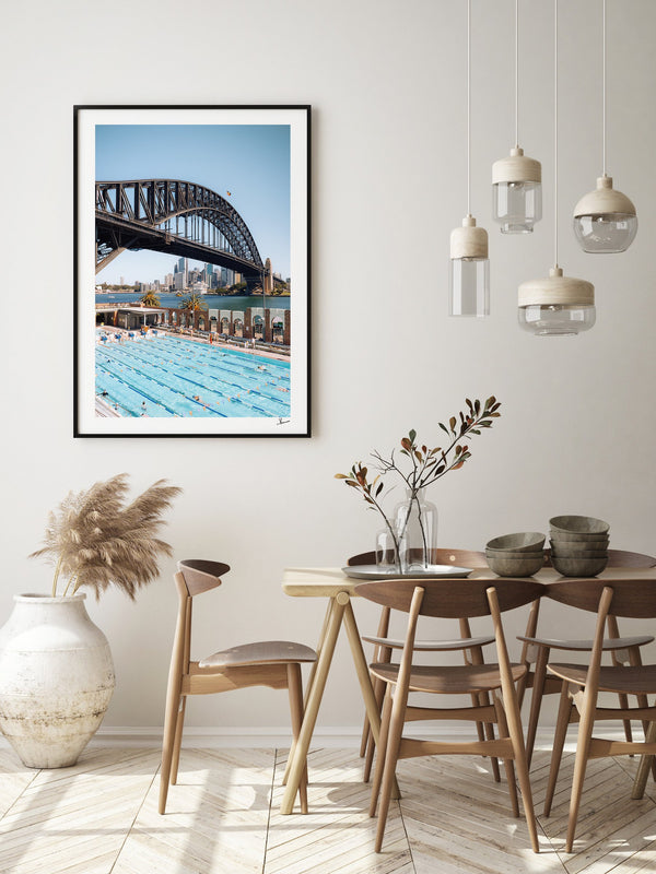 North Sydney Olympic Pool — framed wall art print styled in a room · Australia Unseen