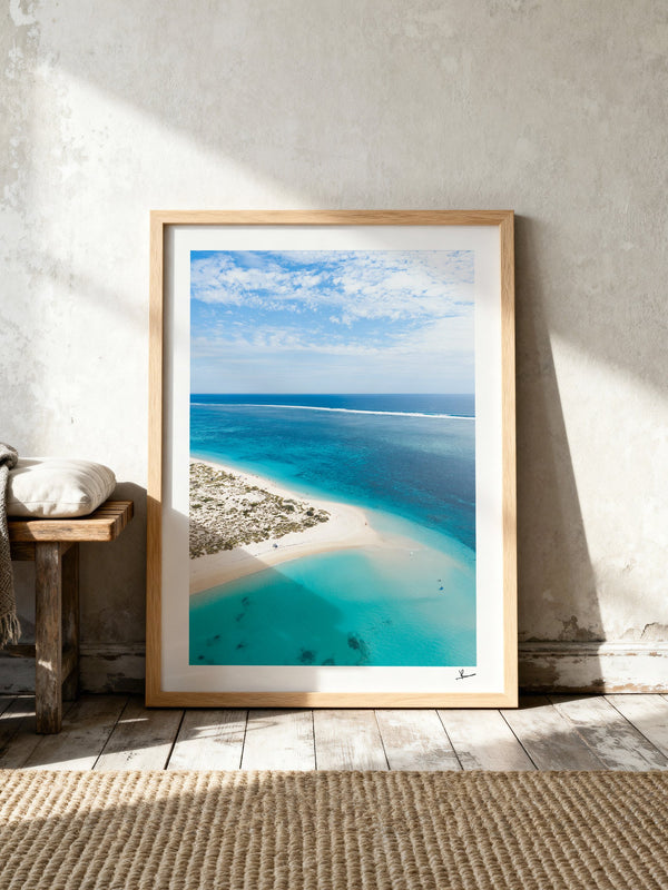 Turquoise Bay — framed wall art print styled in a room · Australia Unseen