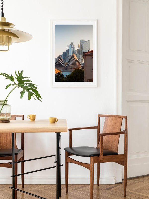 From across the harbour - Sydney — framed wall art print styled in a room · Australia Unseen