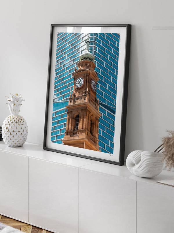 Clock Tower — framed wall art print styled in a room · Australia Unseen