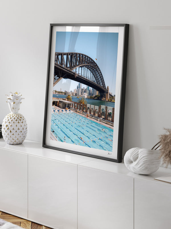 North Sydney Olympic Pool — framed wall art print styled in a room · Australia Unseen