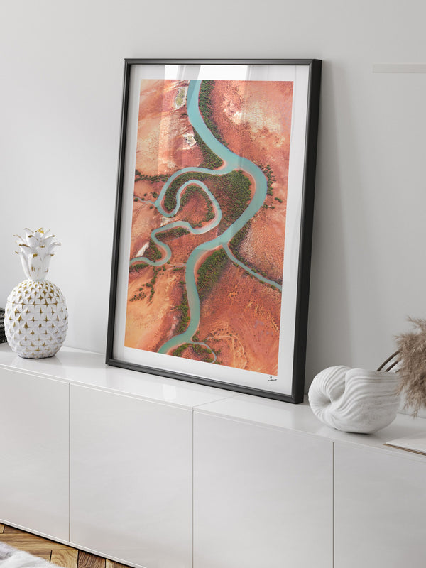 Desert Arteries — framed wall art print styled in a room · Australia Unseen