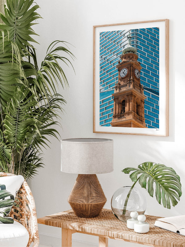 Clock Tower — framed wall art print styled in a room · Australia Unseen
