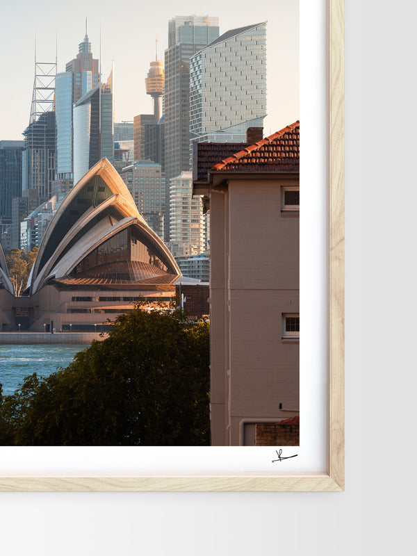 From across the harbour - Sydney — framed wall art print styled in a room · Australia Unseen