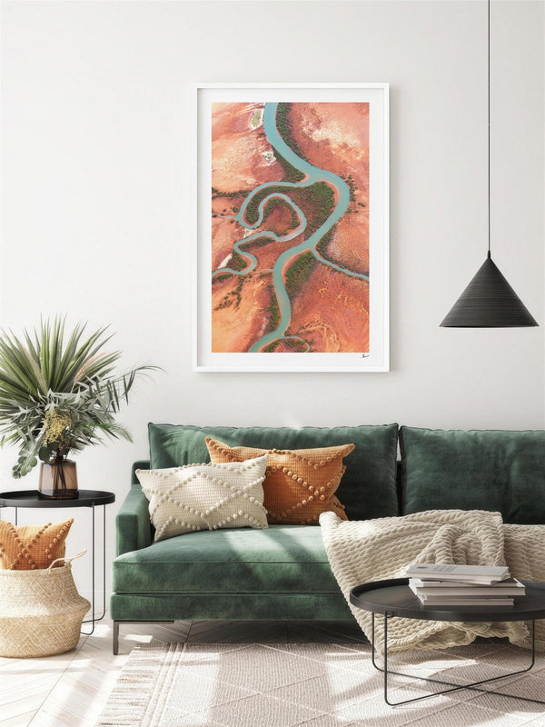 Desert Arteries — framed wall art print styled in a room · Australia Unseen