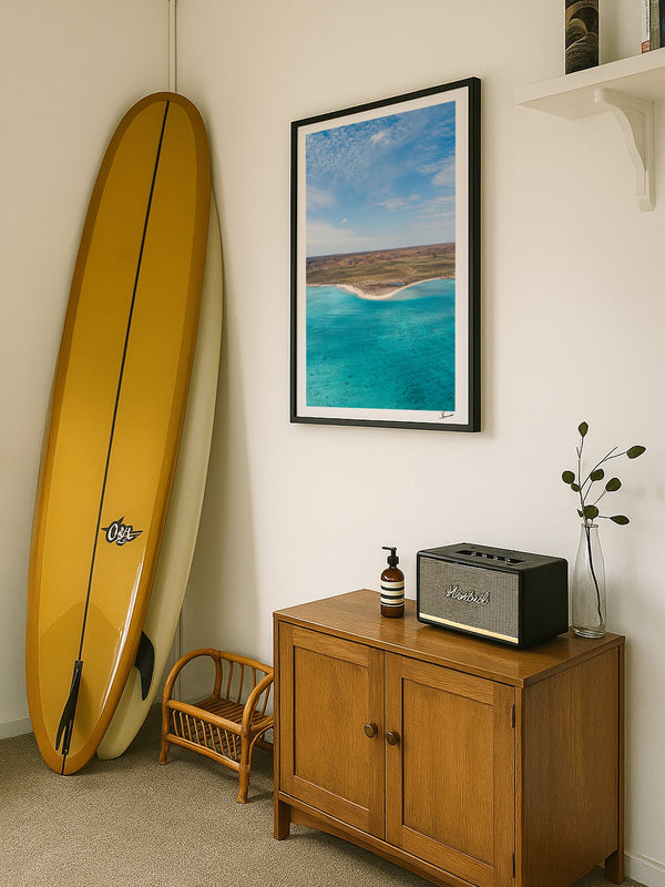 Sandy Bay — framed wall art print styled in a room · Australia Unseen