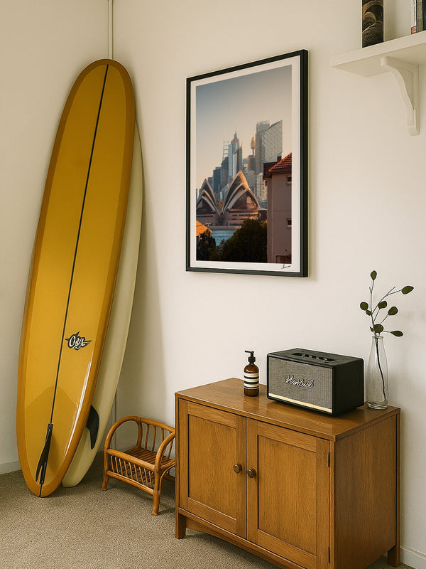 From across the harbour - Sydney — framed wall art print styled in a room · Australia Unseen