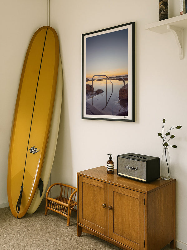 Werri Beach Pool — framed wall art print styled in a room · Australia Unseen