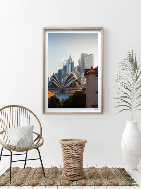 From across the harbour - Sydney — framed wall art print styled in a room · Australia Unseen