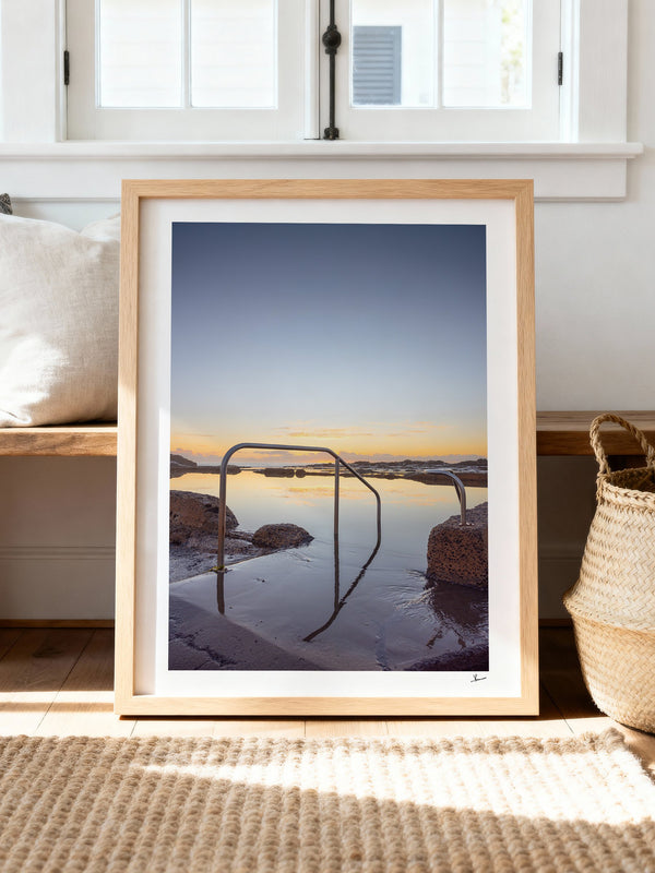 Werri Beach Pool — framed wall art print styled in a room · Australia Unseen