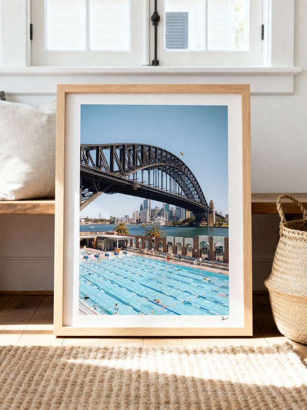 North Sydney Olympic Pool — framed wall art print styled in a room · Australia Unseen