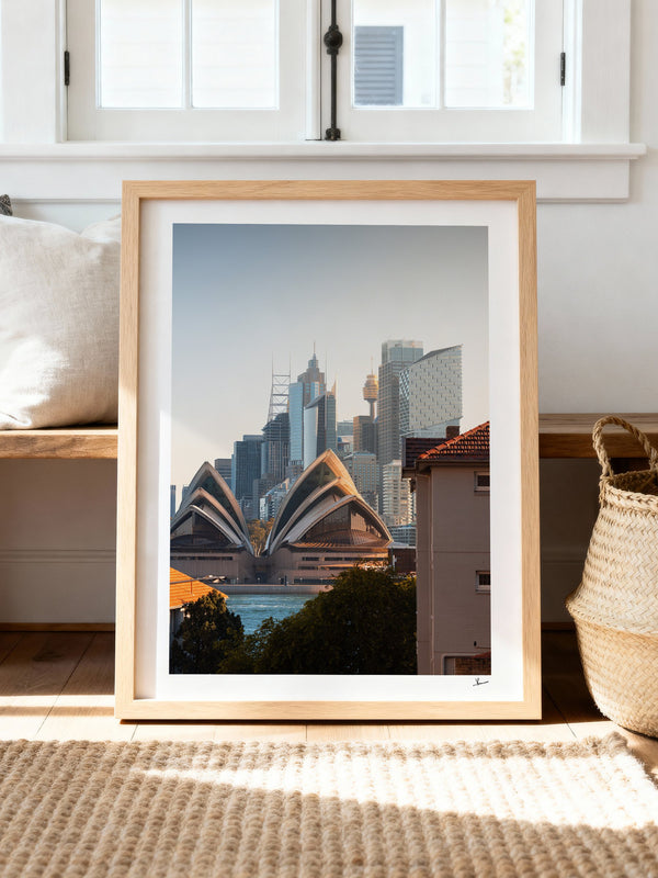 From across the harbour - Sydney — framed wall art print styled in a room · Australia Unseen