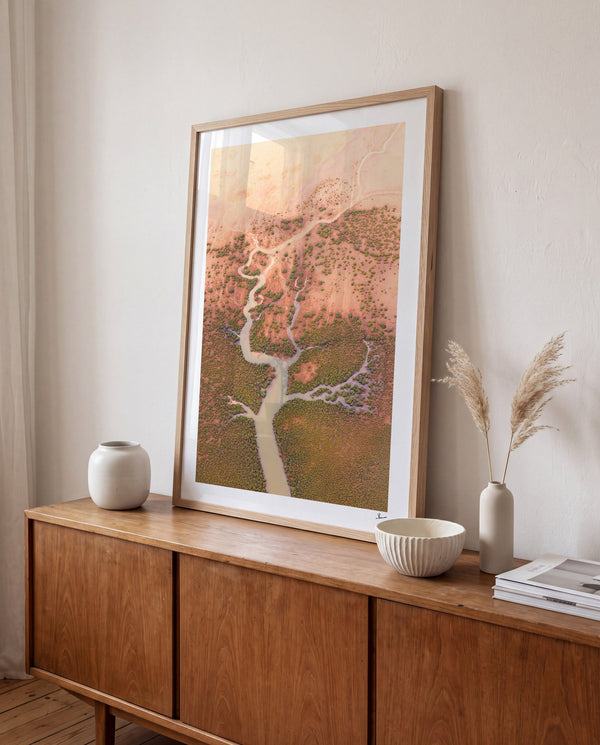 Mangrove Roots — framed wall art print styled in a room · Australia Unseen