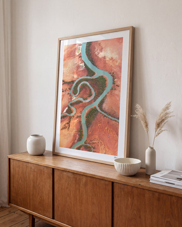 Desert Arteries — framed wall art print styled in a room · Australia Unseen