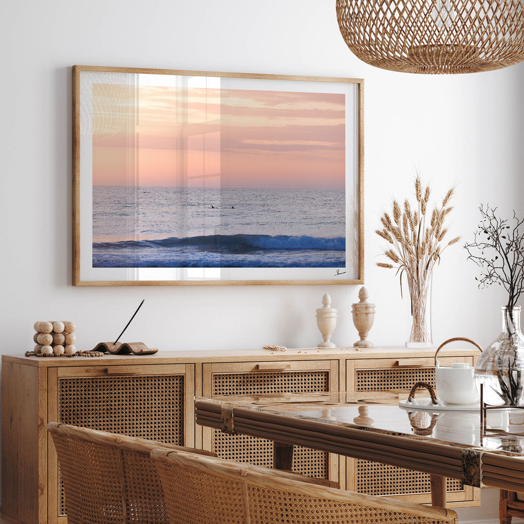 Pastel Sunrise with Dolphins (Boomerang Beach) - Wall Art Print - Australia Unseen