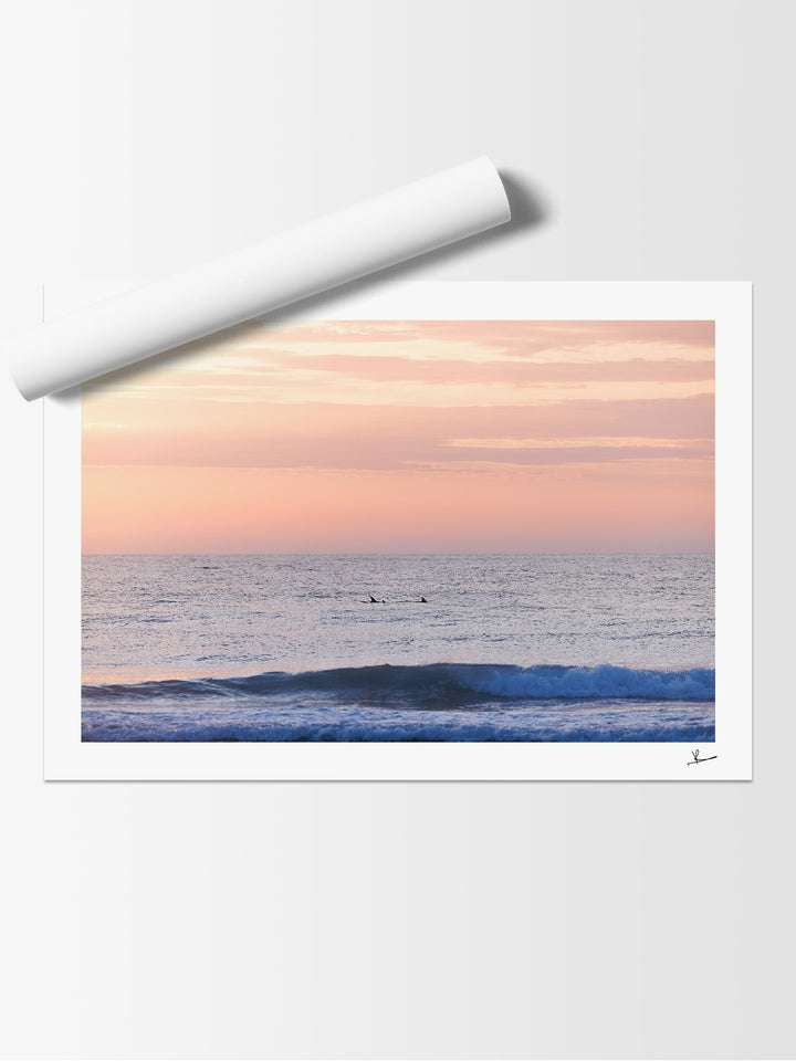 Pastel Sunrise with Dolphins (Boomerang Beach) - Wall Art Print - Australia Unseen