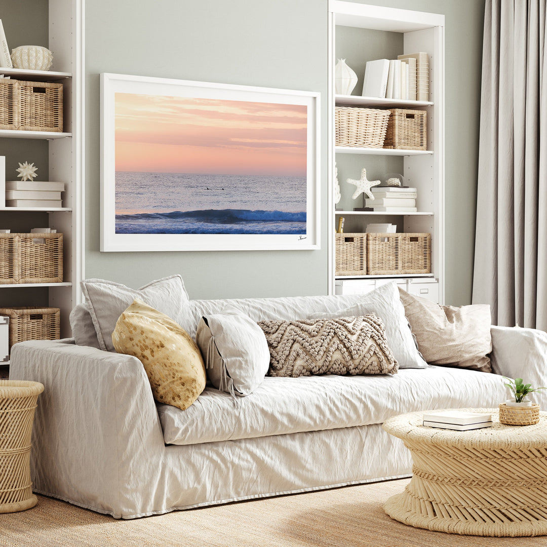 Pastel Sunrise with Dolphins (Boomerang Beach) - Wall Art Print - Australia Unseen